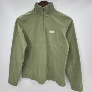 The North Face TKA 100 Fleece Sweatshirt Women Small Green Mock Neck Quarter Zip
